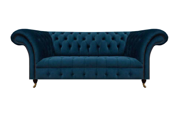 Chesterfield Blue Upholstered Two-Seater Designer Living Room Textile Furniture