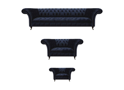 Living room Chesterfield couches dark blue upholstery suite 3-piece set
