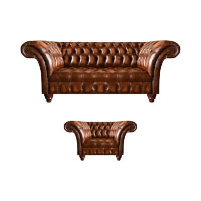 Luxurious Chesterfield Living Room Suite Leather Armchair 3-Seater 2-Piece Set
