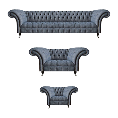 Light gray Chesterfield sofas designer suite living room couches 3-piece set