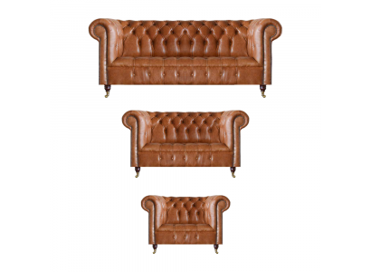Brown Chesterfield leather sofas designer living room couches furniture 3-piece set