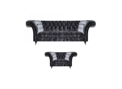 Chesterfield Upholstery Furniture Living Room Textile Three-Seater Noble Armchair 2-piece Set