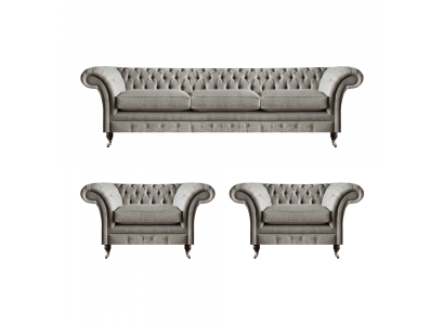 Modern Chesterfield Seating Suite Textile Sofas Armchair Upholstered Furniture 3-piece Set