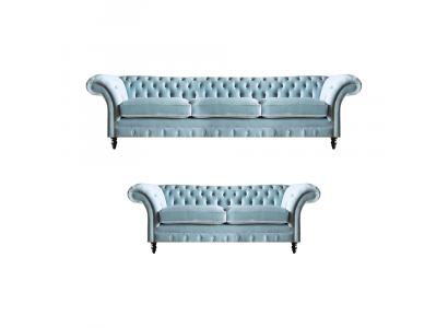 Stylish Light Blue Chesterfield Designer Suite Three-Seater Two-Seater