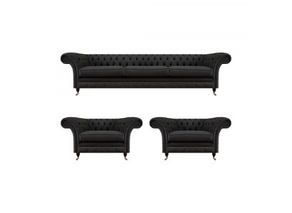 Modern Chesterfield Black Seating Sofas Sofa Set Armchair 3-Seater