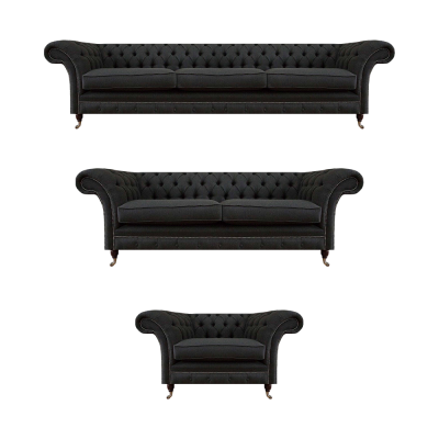 Black Chesterfield Fabric Sofas Elegant Furniture Set Designer Sofas 3-piece Set