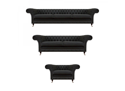 Black Chesterfield Fabric Sofas Elegant Furniture Set Designer Sofas 3-piece Set