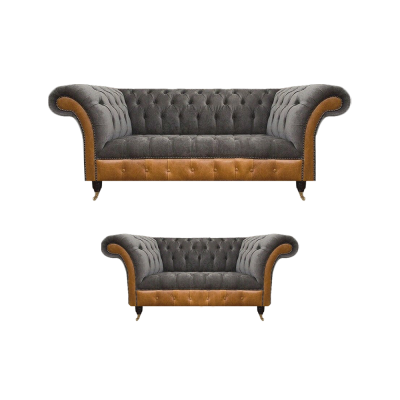 Light Gray-Brown Chesterfield Sofa Set Noble Seating Modern Suite