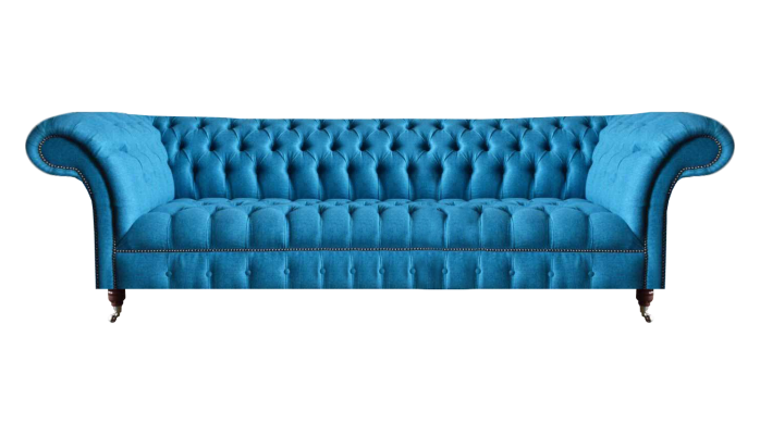 Chesterfield Stylish Living Room Light Blue Four-Seater Fabric Sofa