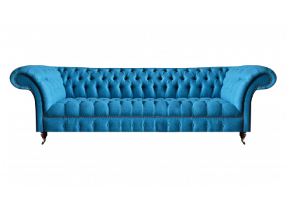 Chesterfield Stylish Living Room Light Blue Four-Seater Fabric Sofa