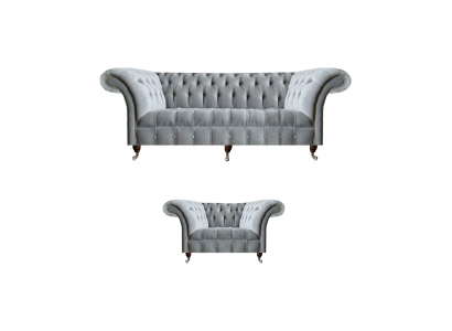 Complete Grey Chesterfield Furniture Elegant Armchair 3-Seater Sofa