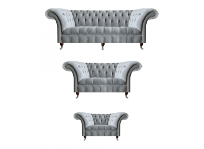 Light gray Chesterfield fabric sofas, designer three-seater armchair seating furniture.