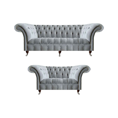 Chesterfield Light Gray Upholstered Suite Designer 2-Piece Fabric Sofas