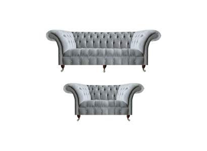 Chesterfield Light Gray Upholstered Suite Designer 2-Piece Fabric Sofas