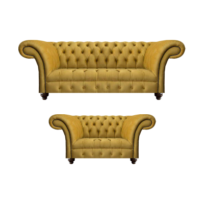 Designer living room modern yellow sofa set 2x sofas Chesterfield