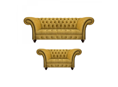 Designer living room modern yellow sofa set 2x sofas Chesterfield