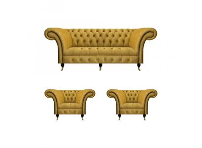 Chesterfield Yellow Seating Set Designer Three-Seater Noble Armchairs 3-piece set