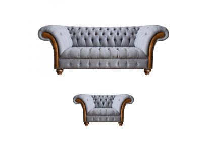 Luxurious Chesterfield Light Gray Sofa Set Upholstered Sofas Elegant Armchair