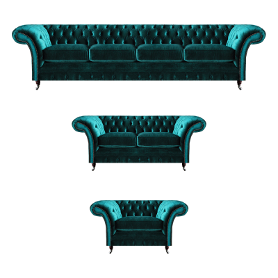 Green Chesterfield Fabric Suite Living Room Designer Sofa Set 3-piece