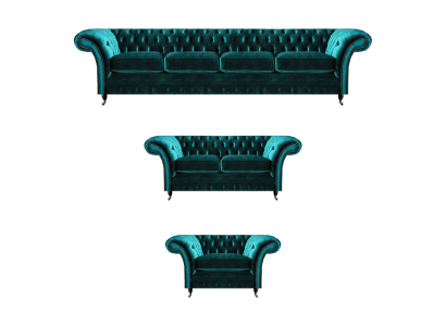 Green Chesterfield Fabric Suite Living Room Designer Sofa Set 3-piece