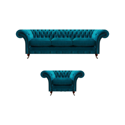 Light blue Chesterfield upholstered suite designer 3-seater sofa armchair