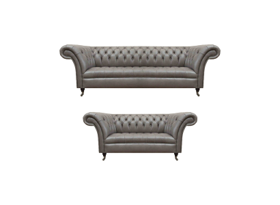Chesterfield Gray Leather Couches Designer Living Room Upholstered Furniture
