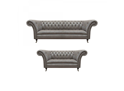 Chesterfield Gray Leather Couches Designer Living Room Upholstered Furniture