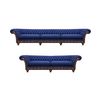 Blue Chesterfield Fabric Sofas Designer Sofa Set Luxury Seating Furniture
