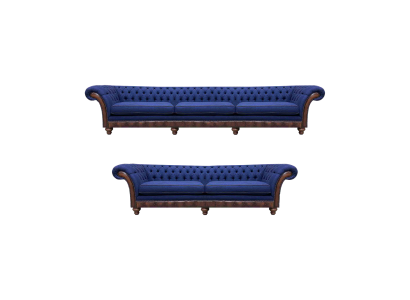 Blue Chesterfield Fabric Sofas Designer Sofa Set Luxury Seating Furniture