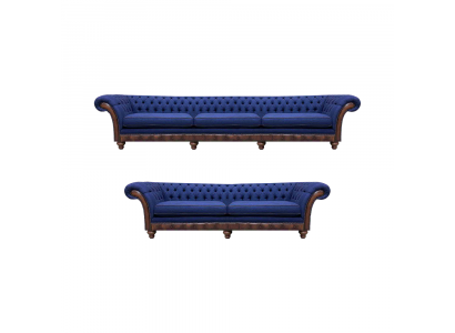 Blue Chesterfield Fabric Sofas Designer Sofa Set Luxury Seating Furniture