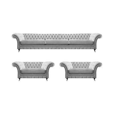White Chesterfield textile suite upholstered couches living room armchair set of 3 pieces