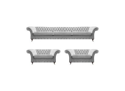 White Chesterfield textile suite upholstered couches living room armchair set of 3 pieces