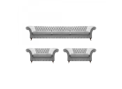 White Chesterfield textile suite upholstered couches living room armchair set of 3 pieces