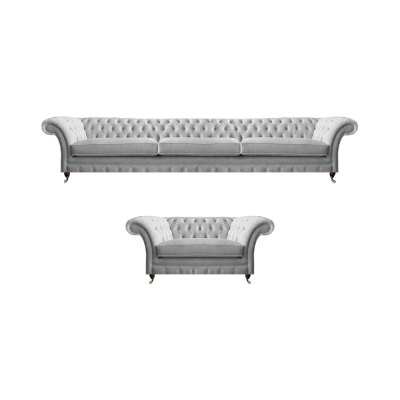 White Chesterfield Three-Seater Luxurious Living Room Upholstered Chair 2-piece Set