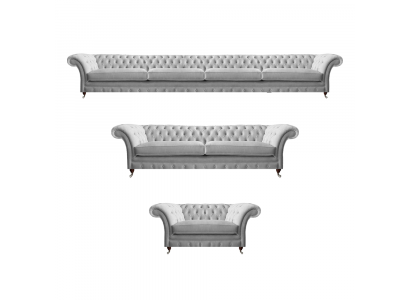 Modern Chesterfield White Upholstered Furniture Designer Seating 3-Piece Set