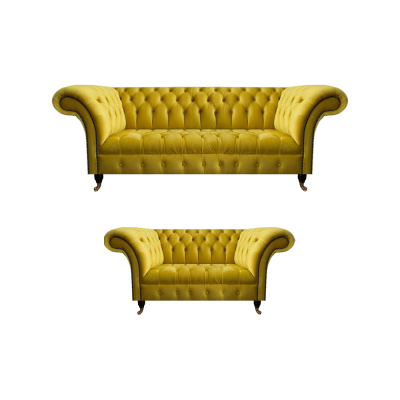 Stylish Yellow Chesterfield Upholstered Living Room Sofa Set 2-Piece