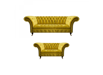 Stylish Yellow Chesterfield Upholstered Living Room Sofa Set 2-Piece