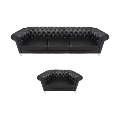 Modern black Chesterfield upholstered furniture exclusive leather sofa armchair