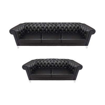 Black Chesterfield Faux Leather Sofas Modern Living Room Set 2-piece