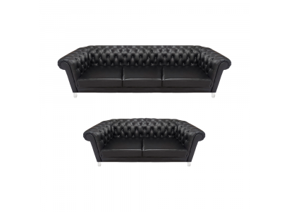 Black Chesterfield Faux Leather Sofas Modern Living Room Set 2-piece
