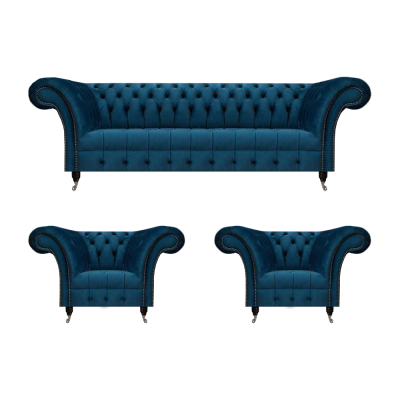 Chesterfield Blue Sofa Suite Modern Complete Living Room Sofa Set