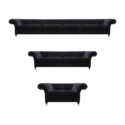 Chesterfield black fabric upholstery four-seater sofa two-seater armchair