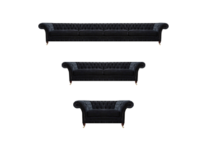 Chesterfield black fabric upholstery four-seater sofa two-seater armchair