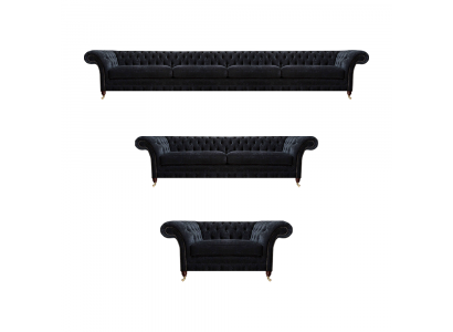 Chesterfield black fabric upholstery four-seater sofa two-seater armchair