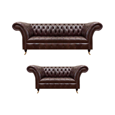 Send noble brown Chesterfield leather suite, 3-seater, 2-seater.