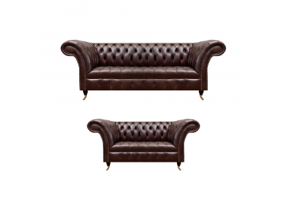 Send noble brown Chesterfield leather suite, 3-seater, 2-seater.