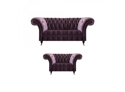 Complete Purple Chesterfield Sofa Set Textile 3-Seater 2-Seater 2 pcs