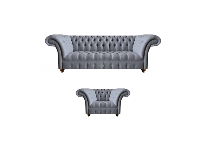 Chesterfield Designer Gray Upholstered Suite Modern Textile Sofas 2-piece