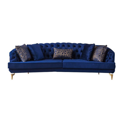 Blue Living Room Chesterfield Sofa Set Luxury Upholstered Sofas 4x Seater