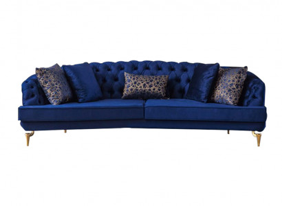 Blue Living Room Chesterfield Sofa Set Luxury Upholstered Sofas 4x Seater